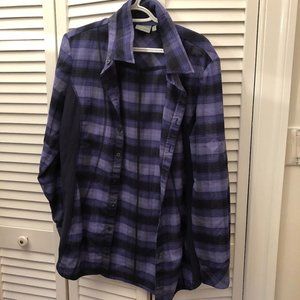 Athleta men fit shirt, blue-purple and black 2-way stretch, L